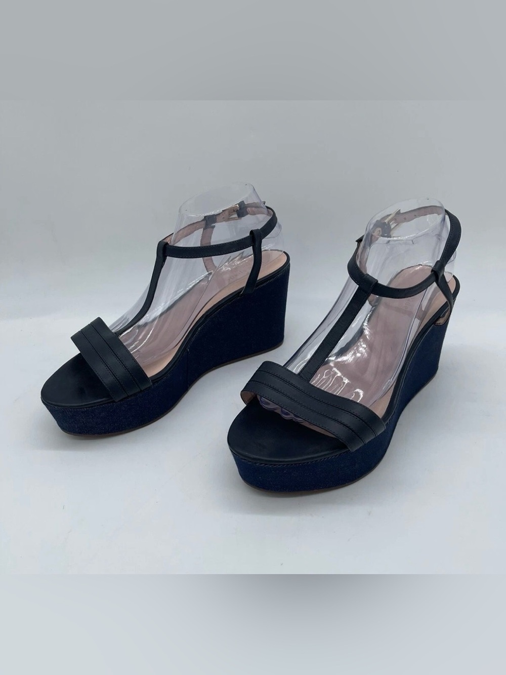 Kate Spade Tallin Navy Vachetta Denim Platform Wedge Sandals